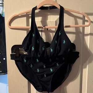 2 Piece Polo Ralph Lauren Bikini, Navy w Aqua Size L,